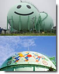 Reservatórios de Gás decorados no Japão Reservatórios de Gás decorados no Japão