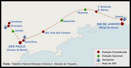 Trecho do trem bala no Brasil