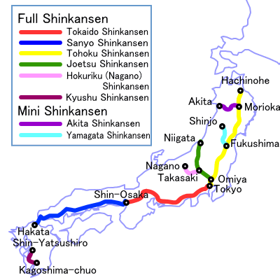 Shinkansen mapa Japão