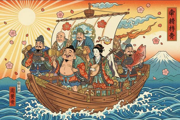 Os sete deuses da fortuna no Takarabune 