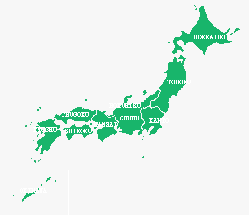 Mapa do Japão com as regiões