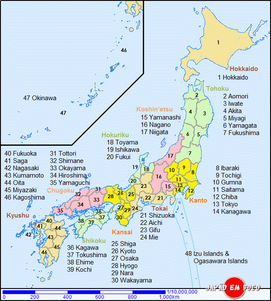 Províncias japonesas mapa