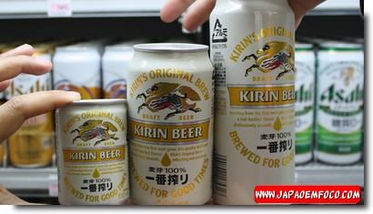 Mini-cerveja, cerveja comum e cerveja japonesa latão