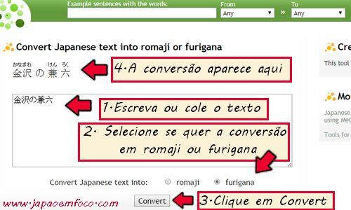 Conversor de kanji para romaji e furigana (tatoeba.org)