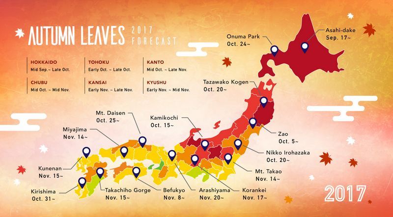 Previsão folhas de outono no Japão 2017