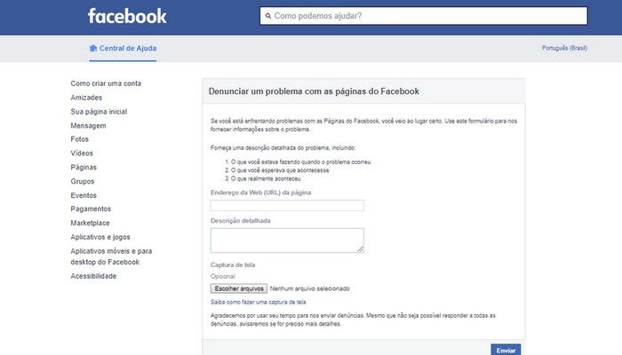 Página do facebook Hackeada Roubada - Formulário