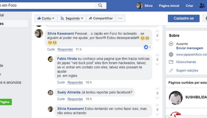 Página do facebook Hackeada