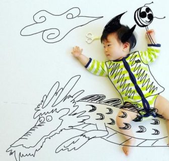 Pai japonês desenha em fotos dos seus filhos e o resultado é fascinante, confira
