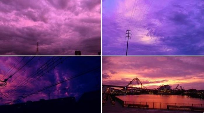 Antes da passagem do tufão Hagibis, o céu do Japão ganhou tons de roxo e púrpura