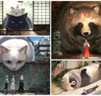 Ilustrador japonês imagina um mundo onde humanos vivem entre animais gigantes