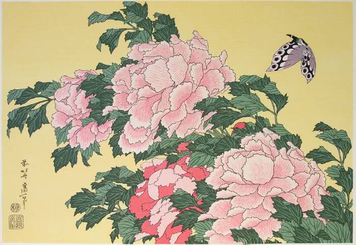 Katsushita Hokusai - Tree-peony and Butterfly, 1832