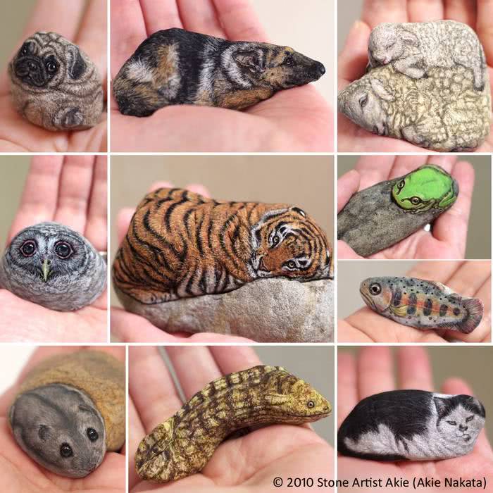 Artista japonesa transforma pedras comuns em animais altamente realistas