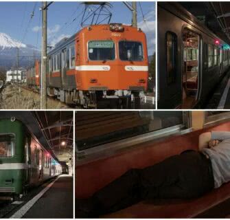 O que você acharia de passar uma noite em um trem parado perto do Monte Fuji