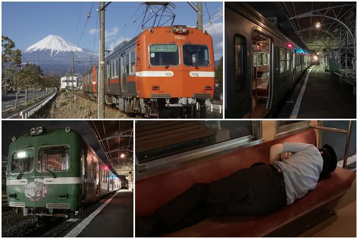 O que você acharia de passar uma noite em um trem parado perto do Monte Fuji 