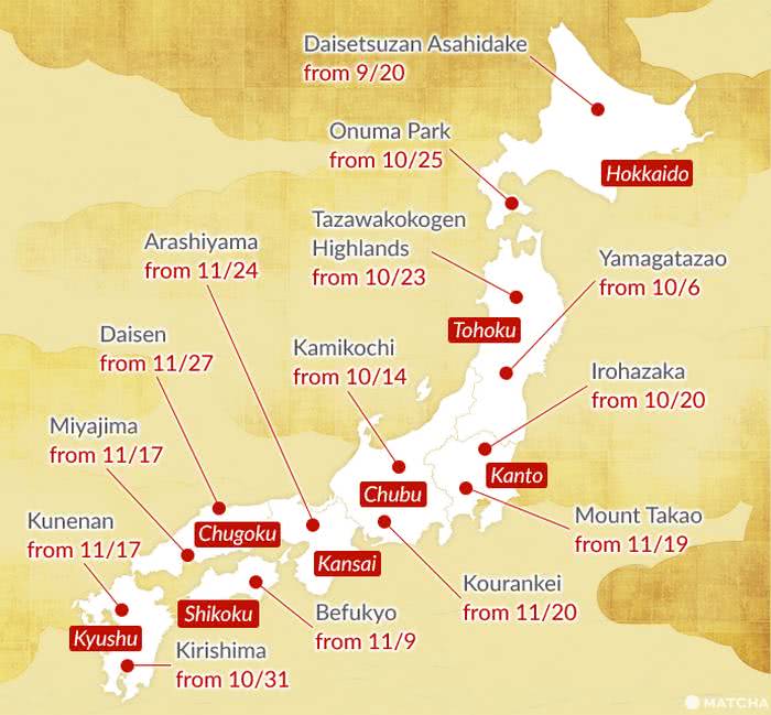 Previsão folhas de outono no Japão 2020