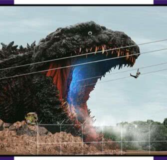 Uma estátua de Godzilla de 120 metros é inaugurada no Japão com uma tirolesa onde você cai dentro da sua boca