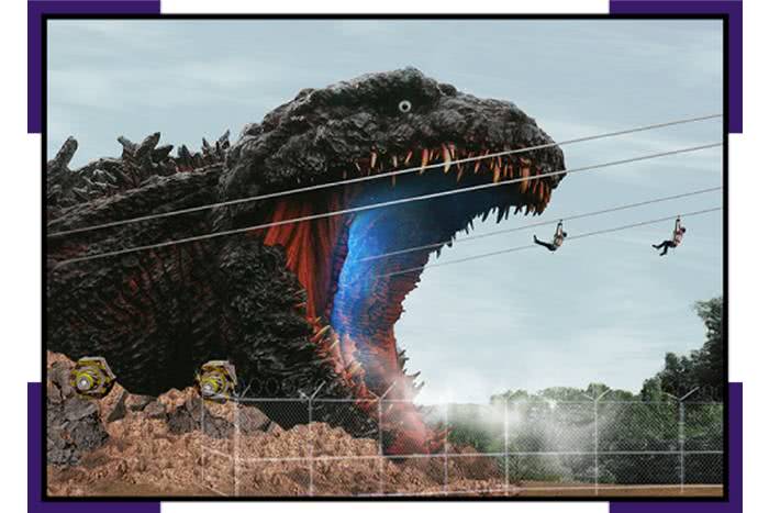 Uma estátua de Godzilla de 120 metros é inaugurada no Japão com uma tirolesa que cai dentro da sua boca