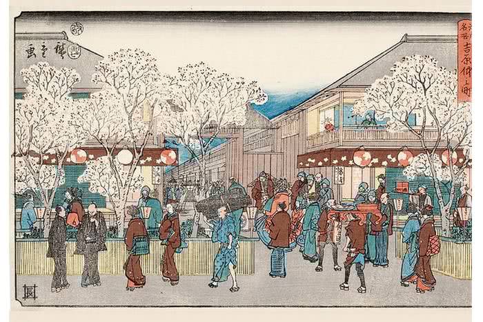 Período Edo Nakanocho in the Yoshiwara District (Yoshiwara Nakanocho) from the series Famous Views of Edo (Edo meisho), 1842