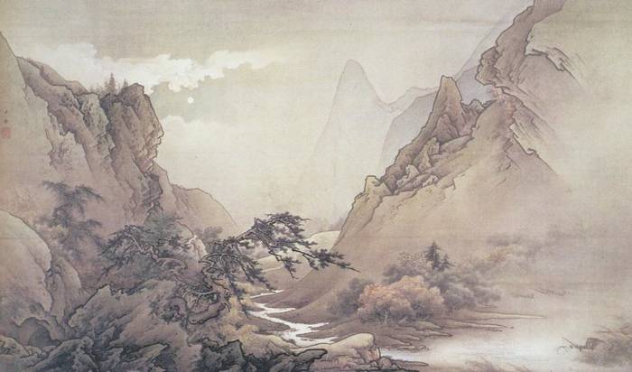 Gaho Hashimoto, paisagem enluarada, 1889
