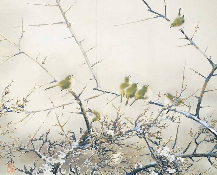 Nihonga Shiho Sakakibara, Japonês White-Eye and Plum Blossoms, 1939, Adachi Museum of Art