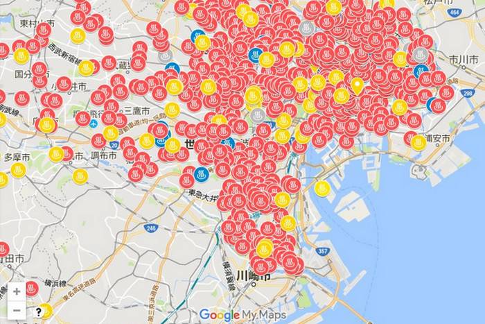 Mapa interativo incrível lista todos os banhos públicos e fontes termais em Tóquio