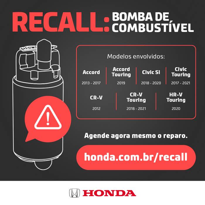 Seu Honda possui recall da bomba de combustível