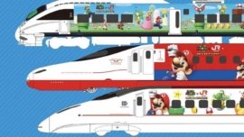 Trens e ônibus de Kyushu ganham uma repaginada inspirada no Super Mario.