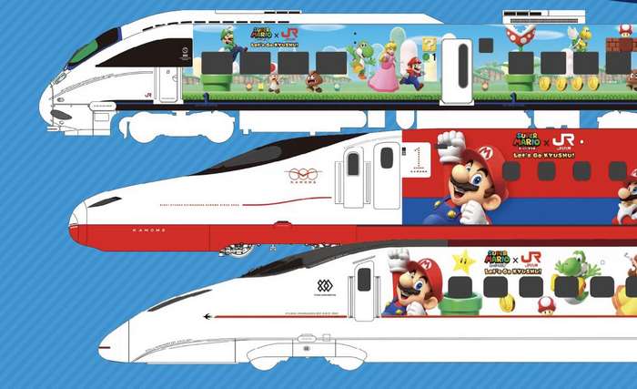 Trens e ônibus de Kyushu ganham uma repaginada inspirada no Super Mario.