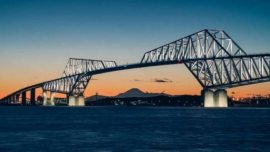 Baía de Tóquio, Ponte Gate e Monte Fuji ao pôr do sol