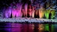 Estalactites de gelo iluminadas de Misotsuchi