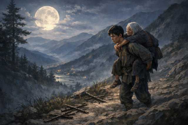 Obasute, também conhecida como Ubasute — o suposto abandono de idosos nas montanhas em um período que o Japão vivenciava um período de muita escassez.