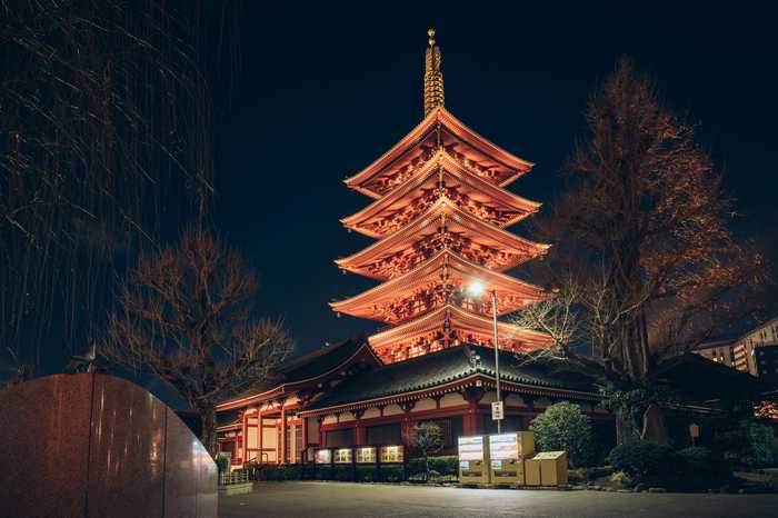 Pagoda de cinco andares em Sensoji em Asakusa em Tóquio